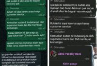 Foto : Bukti Chat Wartawan dengan Customer Servise Adira Cibinong 