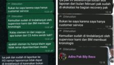 Foto : Bukti Chat Wartawan dengan Customer Servise Adira Cibinong